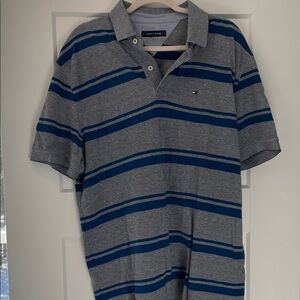 Tommy Hilfiger Men's Polo in Gray and Blue Stripes